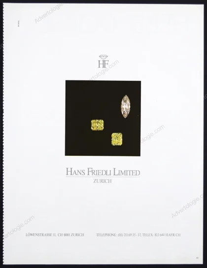Hans Friedli Limited Jewelry 1986 Print Ad