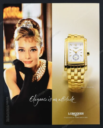 Longines DolceVita Watch 2004 Print Ad - Audrey Hepburn