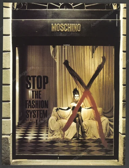 Moschino 1992 Print Ad - "Stop the Fashion System!"