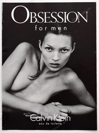 Obsession for Men Calvin Klein Perfume 1995 Print Ad - Kate Moss