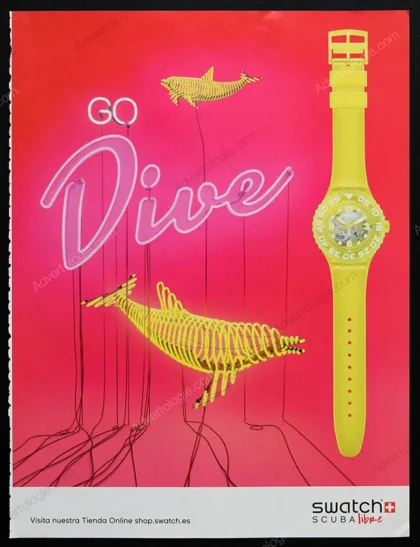 Swatch Scuba Libre Watch 1999 Print Ad - "Go Dive"