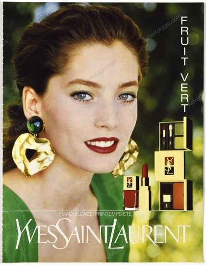Yves Saint Laurent Fruit Vert Cosmetics 1990 Print Ad - Lucie de la Falaise