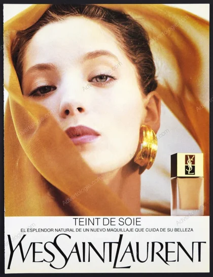 Yves Saint Laurent Tent de Soie Cosmetics 1990 Print Ad - Lucie de la Falaise