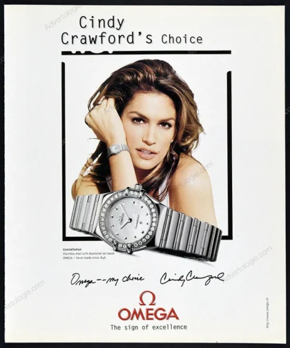 Omega Watches 1999 Print Ad - Cindy Crawford