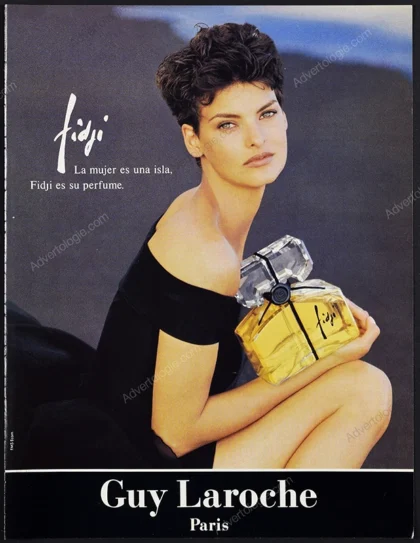 Fidji de Guy Laroche Perfume 1990 Print Ad - Linda Evangelista