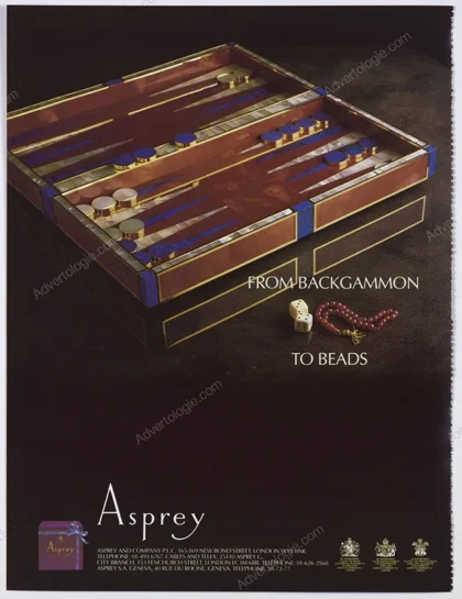 Asprey Jewelry 1982 Print Ad "From backgammon to beads"