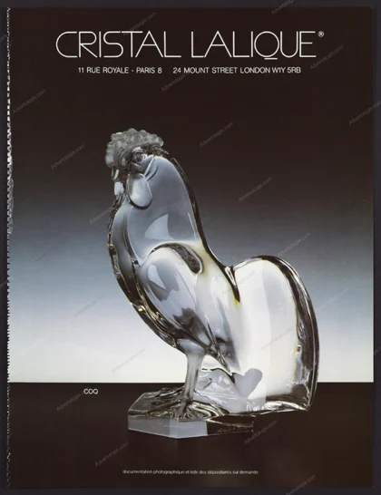 Cristal Lalique 1985 Print Ad - Coq