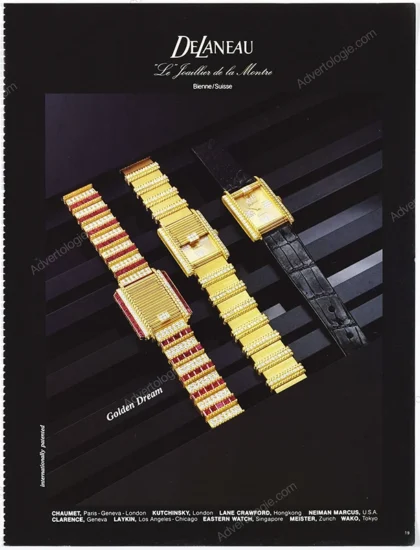 Delaneau Golden Dream Watches 1984 Print Ad