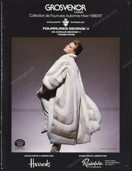 Grosvenor Canada Furs 1987 Print Ad - Deborah Harris, Victor Skrebneski