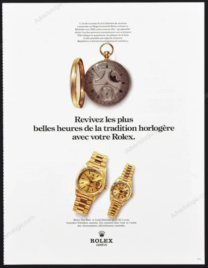 Rolex Day-Date & Lady-Datejust Watches 1986 Print Ad