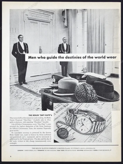 Rolex Oyster Perpetual "Day-Date" Watch 1964 Print Ad